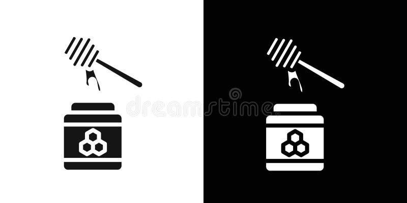 Honey jar with dipper icon Flat vector set outline stock illustration