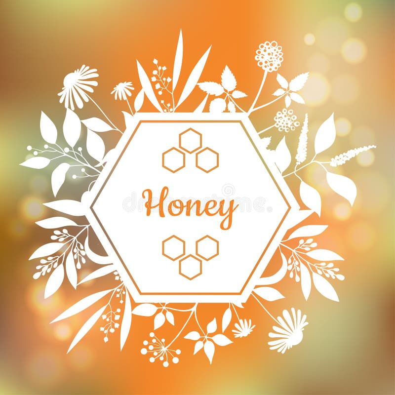 Honey Label with plants and flowers vector illustration