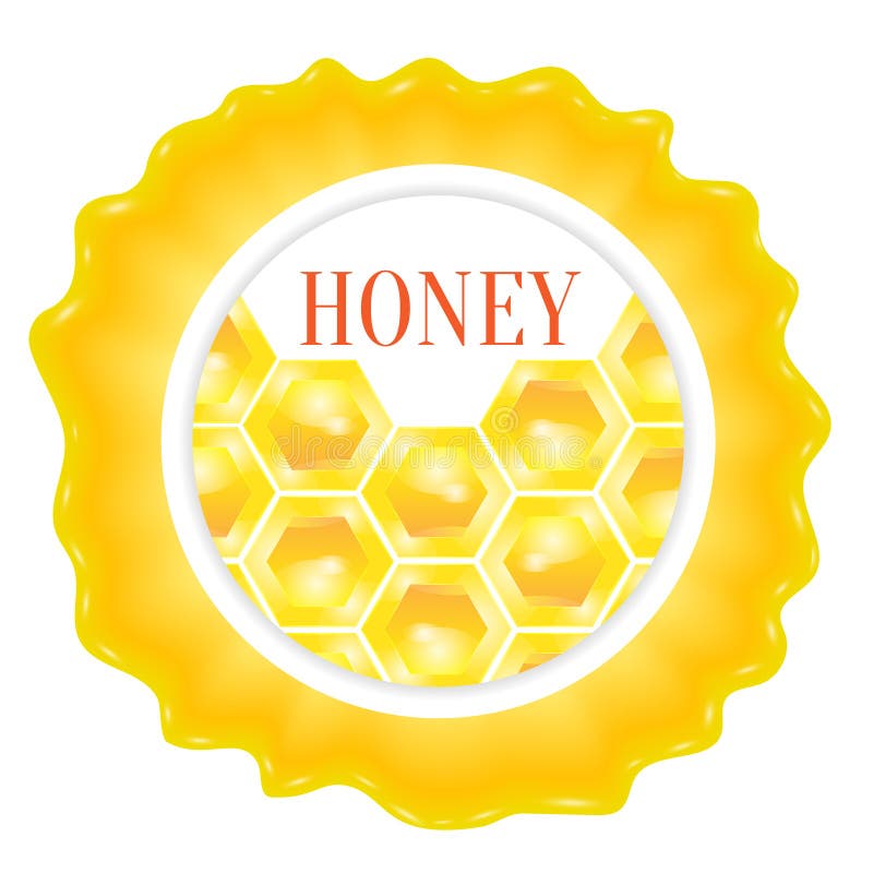 Honey label round template for honey with honeycomb. Vector royalty free illustration