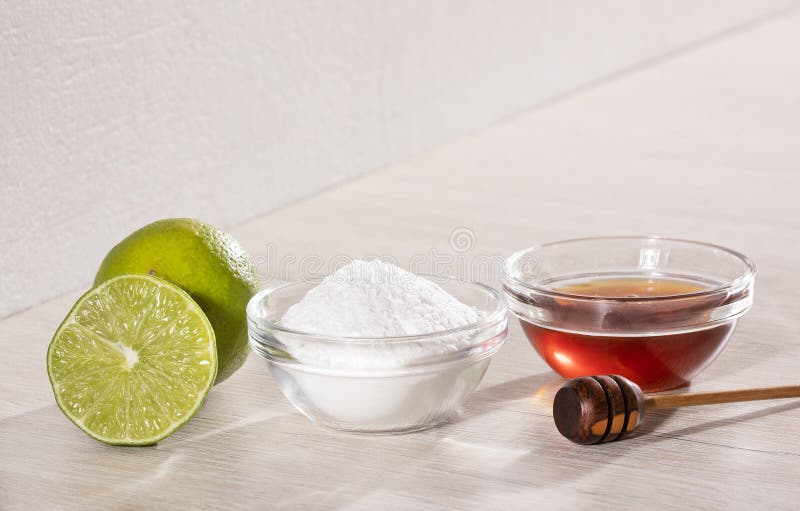 Honey, Lemon and Baking Soda for Face Mask Stock Photo Image of