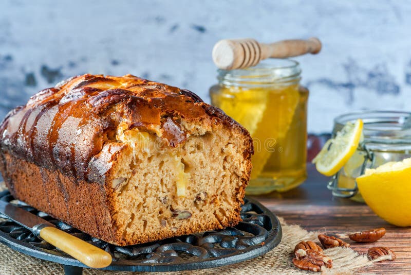 Honey, Lemon and Pecan Nut Loaf Stock Image Image of cuisine, baked 208494055