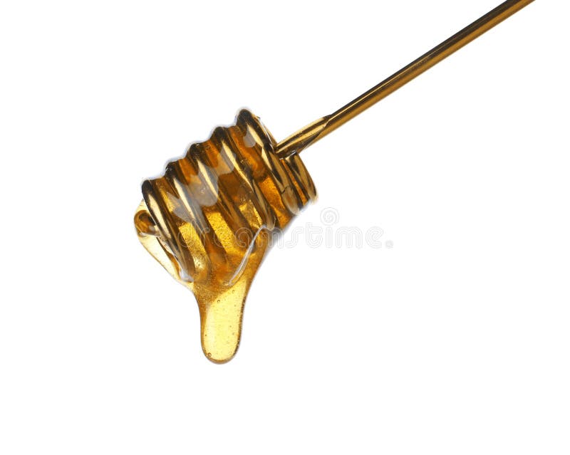 Honey Pouring from Metal Dipper Isolated Stock Image Image of yellow