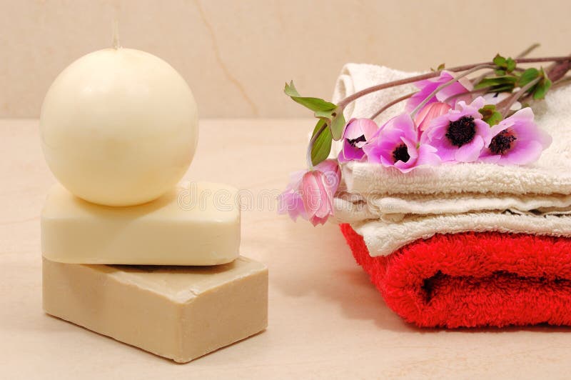 Honey soaps with candle in spa