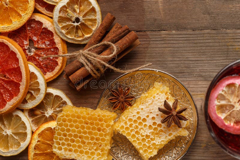 Honey, Spices and Dried Fruits on a Rustic Table. Ingredients Stock Photo Image of herbal