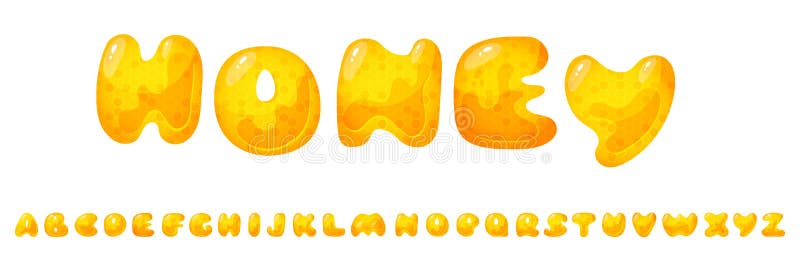 Honey Sweet Font. Liquid Honey Cartoon Alphabet, Yellow Honeycomb ...