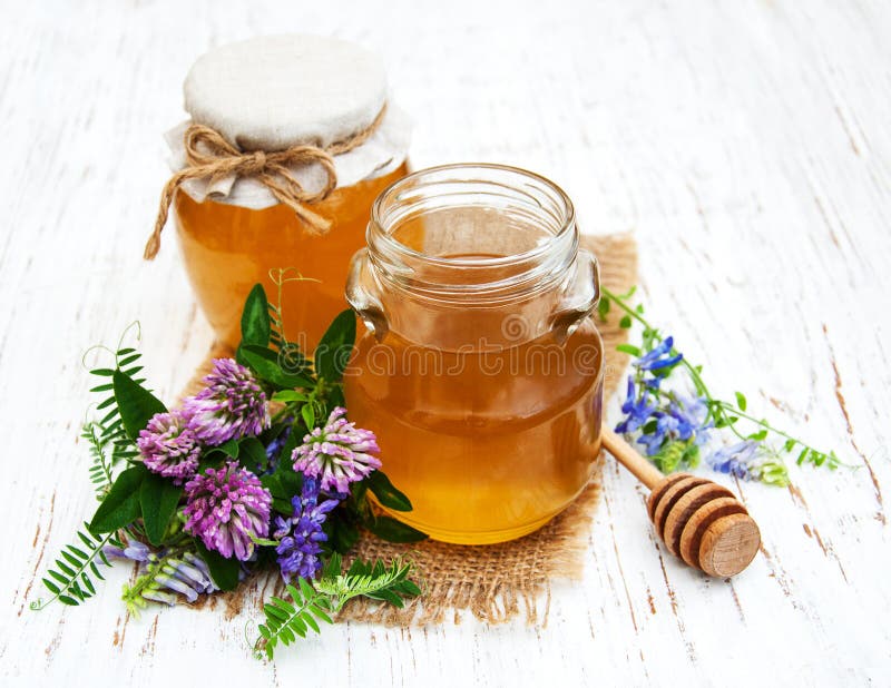 Honey and wild flowers stock photo. Image of product 90562638