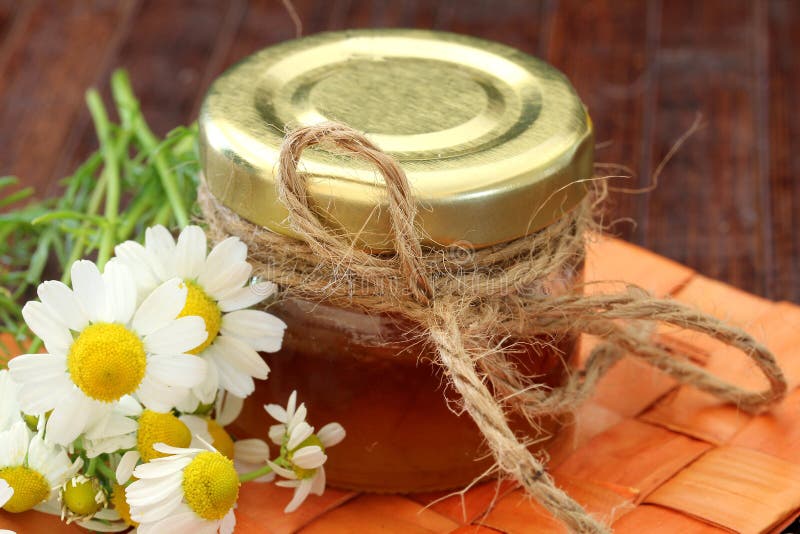 Honey on a wooden table