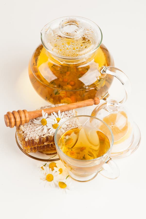 Honeycomb and Chamomile Tea on White Stock Photo - Image of liquid