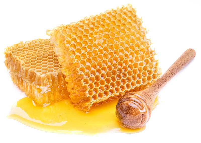 Honeycomb and honey dipper. High-quality picture. royalty free stock image