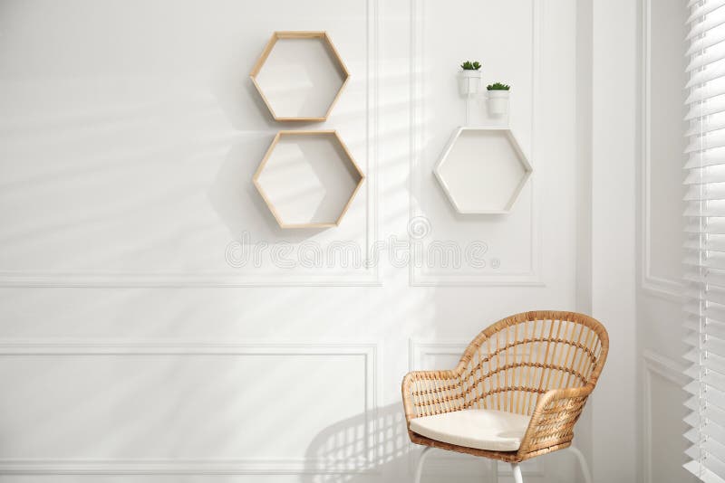 Shaped Shelves with Plants on White Wall Indoors Stock Photo Image of indoors