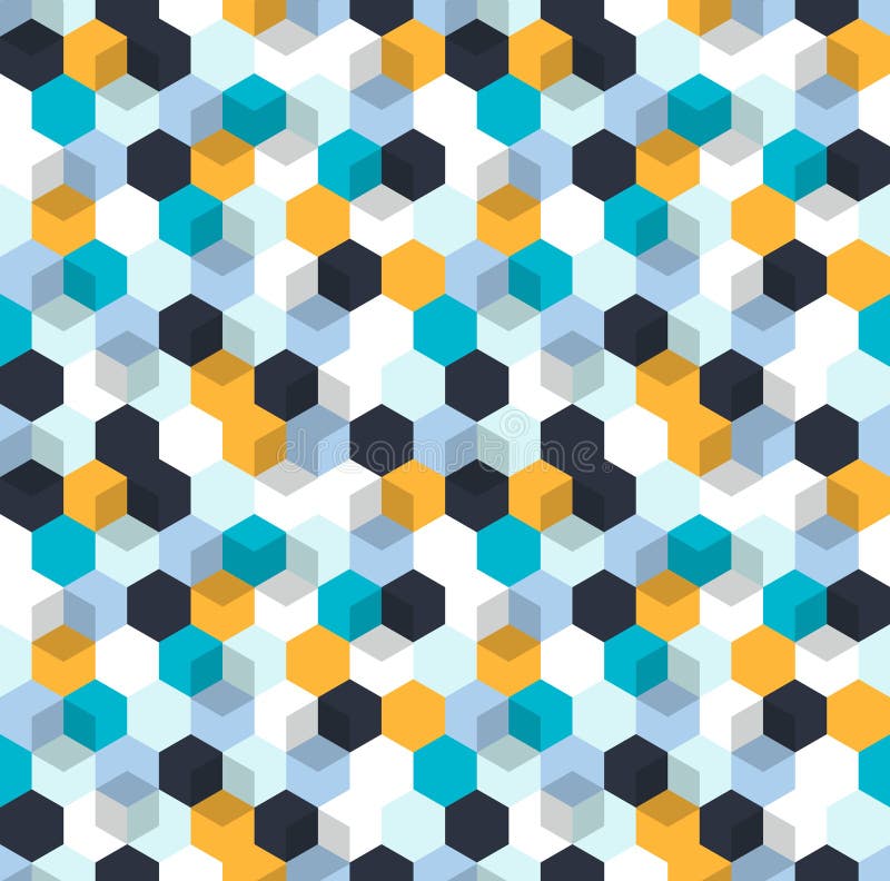 Honeycomb vector background. Seamless pattern with colored hexagons and cubes. Geometric texture, ornament of blue stock illustration