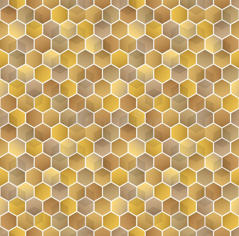Honeycomb vector background. Seamless pattern with colored hexagons. Geometric texture, ornament of gold, white and vector illustration