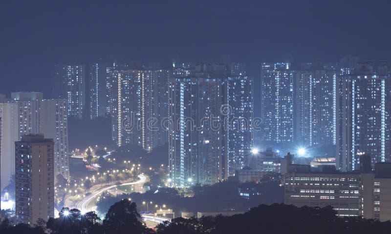 Hong Kong apartment blocks at night