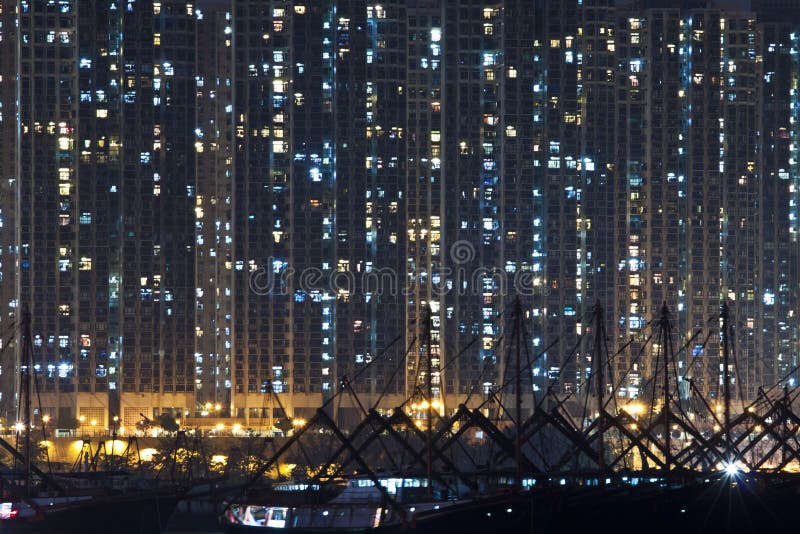 Hong Kong apartment blocks at night