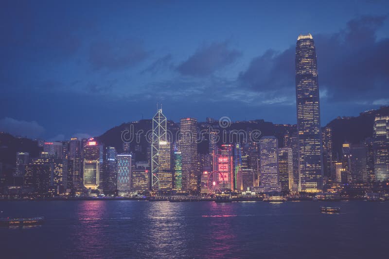 Hong Kong - August 13, 2018: Evening Streets of Hong Kong Famous