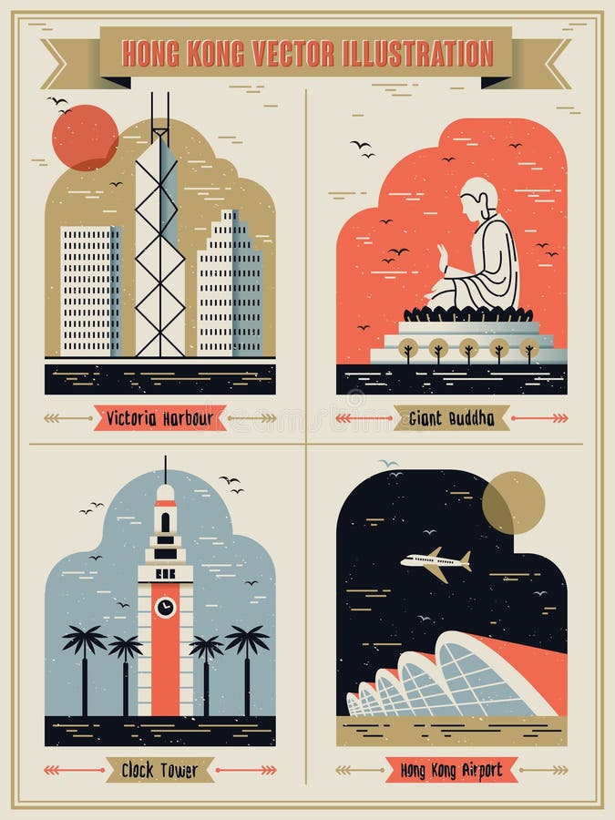 Hong Kong berömda dragningar royaltyfri illustrationer