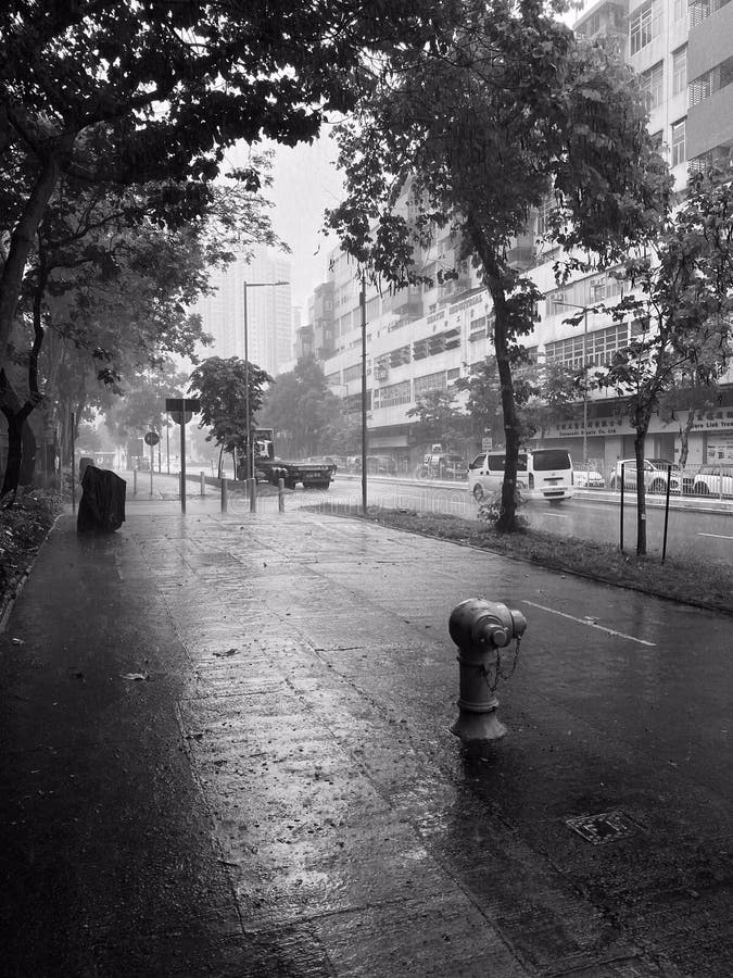 Hong Kong car driving in rainstorm