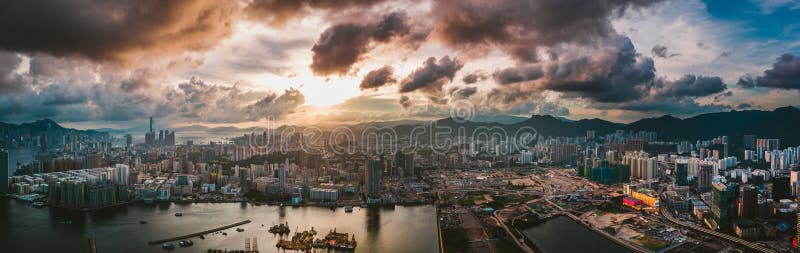 Hong Kong City na vista aérea foto de stock royalty free Hong Kong City na vista aérea foto de stock royalty free