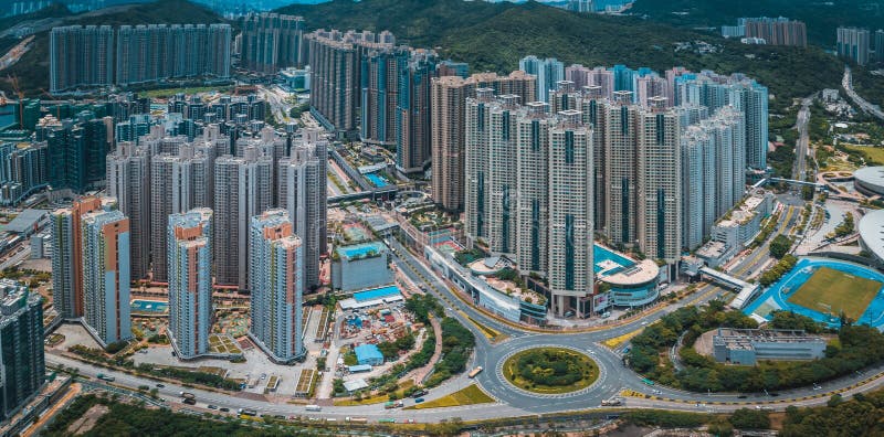 Hong Kong City na vista aérea foto de stock royalty free Hong Kong City na vista aérea foto de stock royalty free