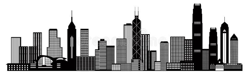 Hong Kong City Skyline Black and White Vector Illu