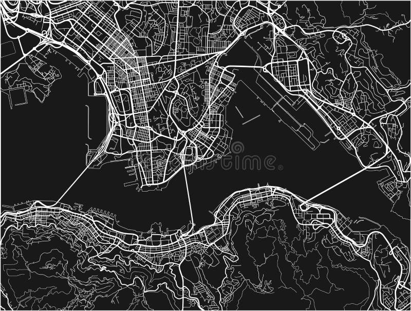 Black and White Vector City Map of Hong Kong. Stock Vector