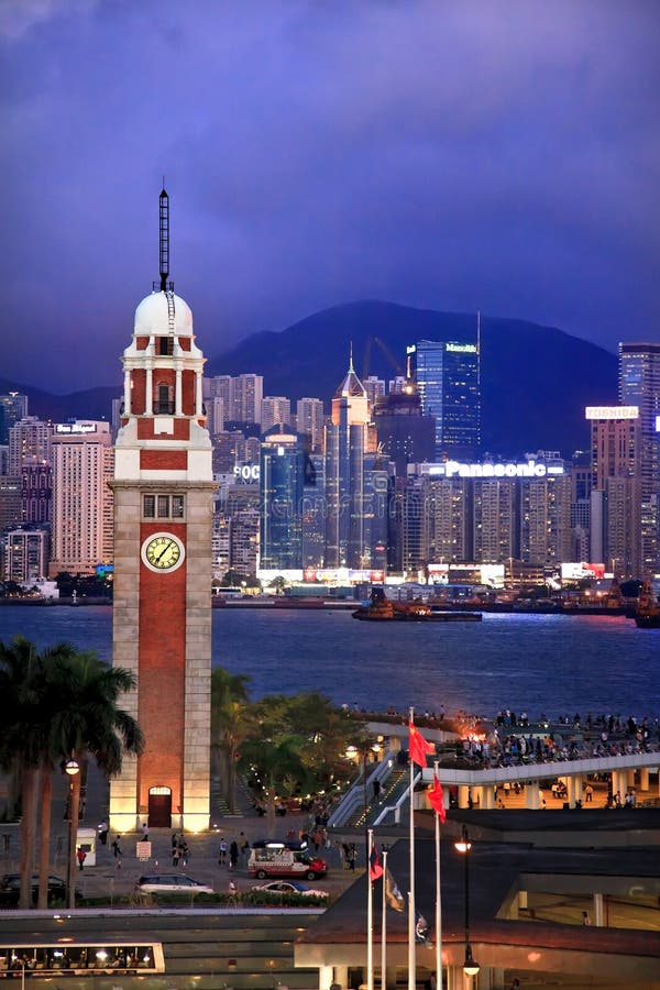  Hong  Kong  Clock Tower  Harbor Night Editorial Stock Photo 