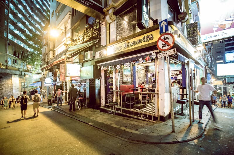Hong Kong Famous Nightlife Place - Lan Kwai Fong Editorial Stock Photo
