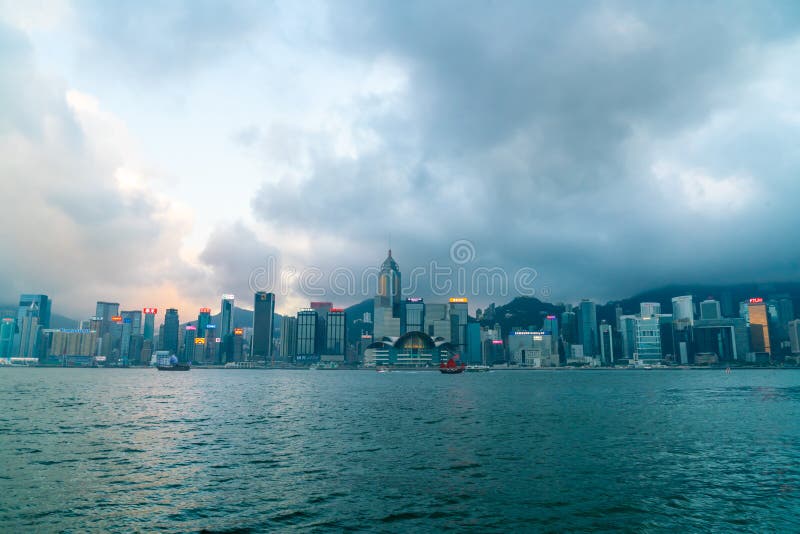 HONG KONG - Feb 20 2019 : Scene of the Victoria Harbour in Hong Kong