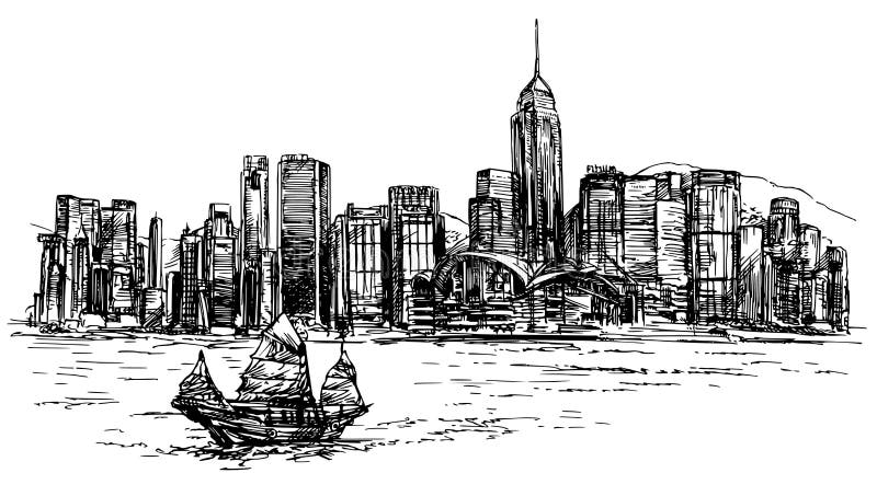 Hong Kong-Hafen, Touristischer Kram Vektor Abbildung - Illustration von
