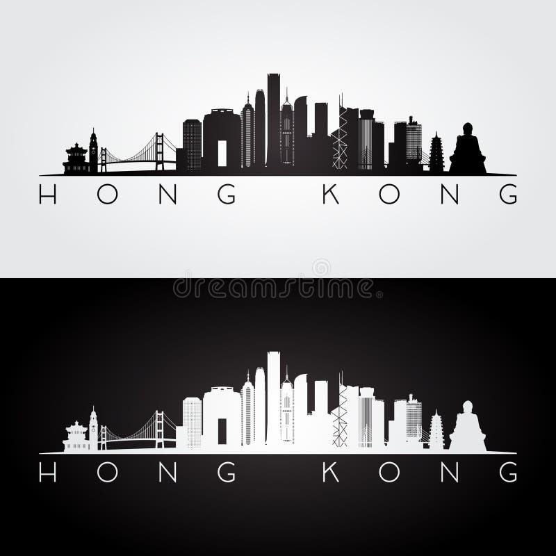 Hong Kong horisont och gränsmärkekontur royaltyfri illustrationer