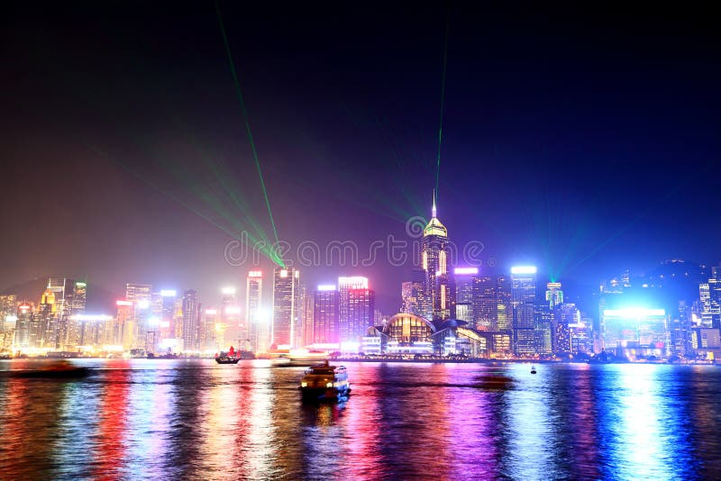 Hong Kong horisont och Victoria hamn från Kowloon arkivfoton Hong Kong horisont och Victoria hamn från Kowloon arkivfoton