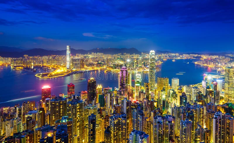 Hong Kong linia horyzontu przy nocą, Chiny obraz royalty free Hong Kong linia horyzontu przy nocą, Chiny obraz royalty free