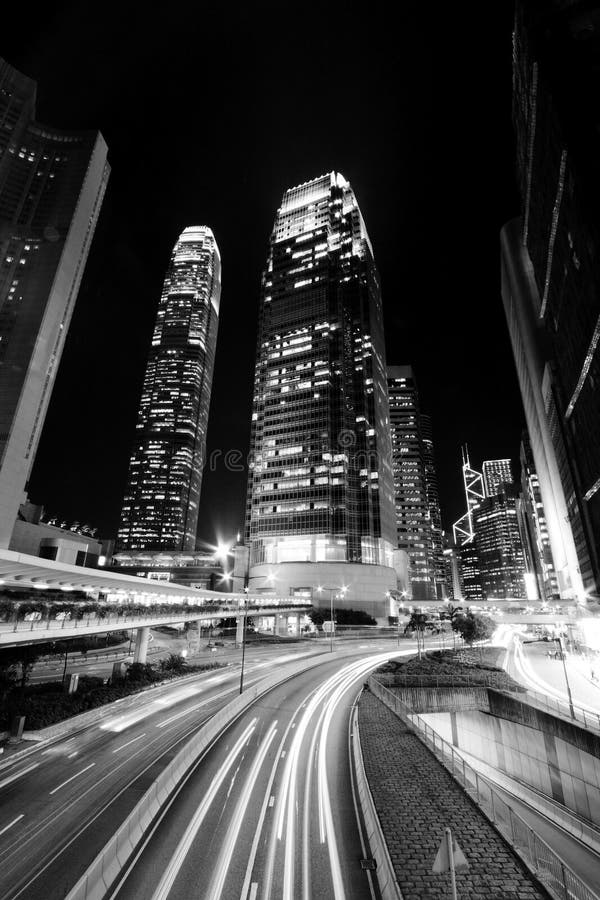 Hong Kong at night in black and white toned
