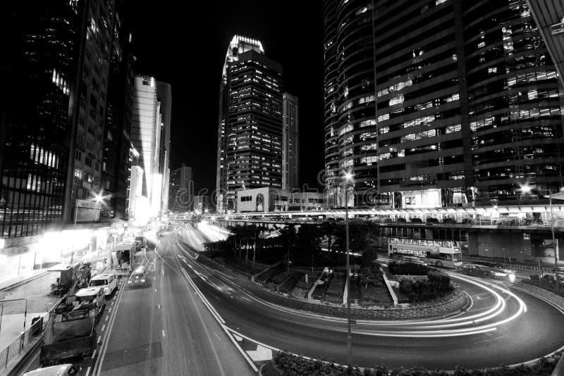 Hong Kong at night in black and white toned