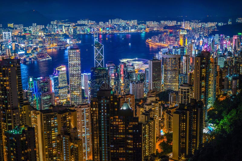 Hong Kong Night View Seen from Victoria Peak Stock Image - Image of