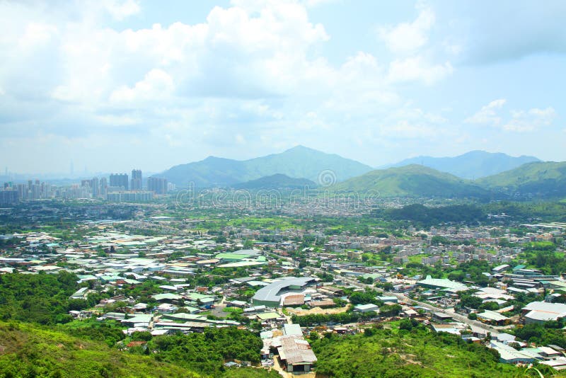 Hong Kong rural area with many apartment blocks