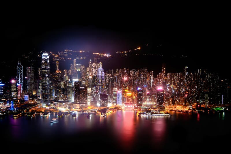 Hong Kong skyline night panorama