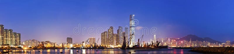 Hong Kong skyline night view at coast