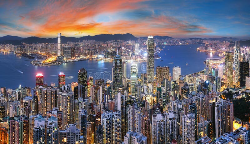 Hong Kong skyline from Victoria peak at night, China