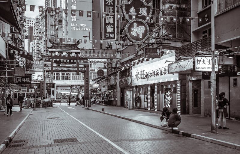 Hong Kong, Street, Mono, Fine Art Editorial Image - Image of street ...