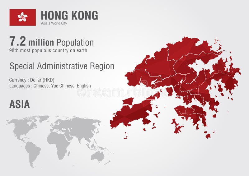 Hong Kong world map with a pixel diamond texture. vector illustration