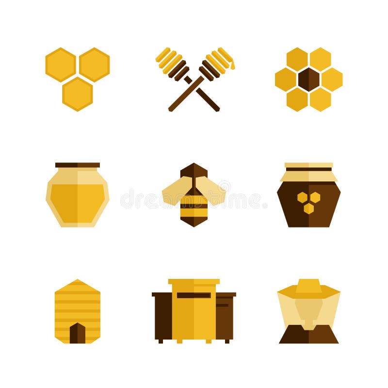 Honing en imkerijpictogrammen Vectorillustratie, vlakke stijl vector illustratie Honing en imkerijpictogrammen Vectorillustratie, vlakke stijl vector illustratie
