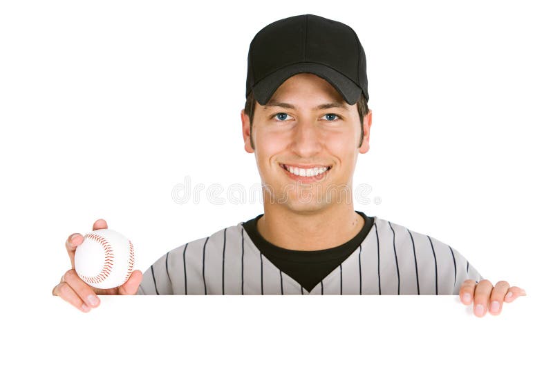 Honkbal: De Bal van de spelerholding achter Witte Kaart royalty-vrije stock foto Honkbal: De Bal van de spelerholding achter Witte Kaart royalty-vrije stock foto