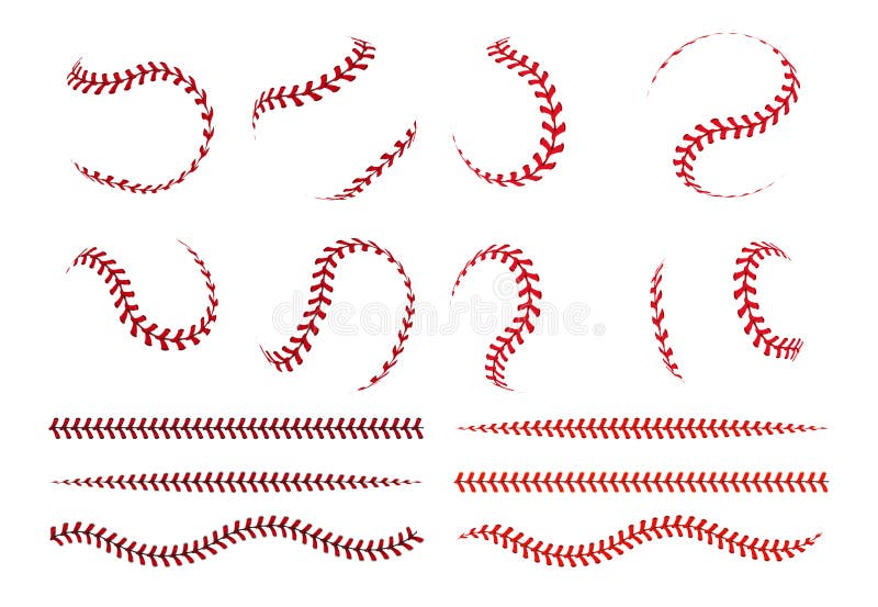 honkbalballletje Spherische kromme en rechte rode streeklijnen van het softbal Vectorgrafische elementen voor sport