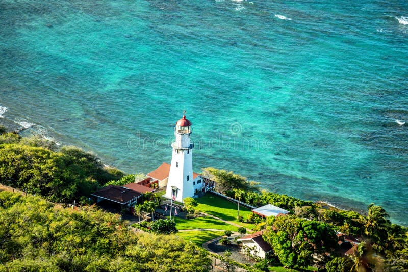 Honolulu Diamond head Lighthouse aerial view, Oahu, Hawaii royalty free stock photo