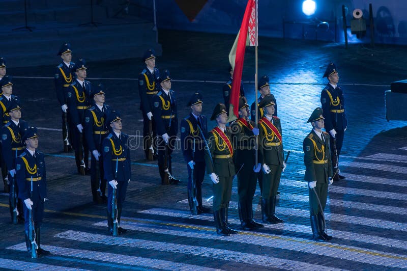 MOSCOW - SEPTEMBER 9: Honor Guard Armed Forces of the Republic of Belarus at the Military Music Festival Spasskaya Tower on September 9, 2013 in Moscow, Russia.