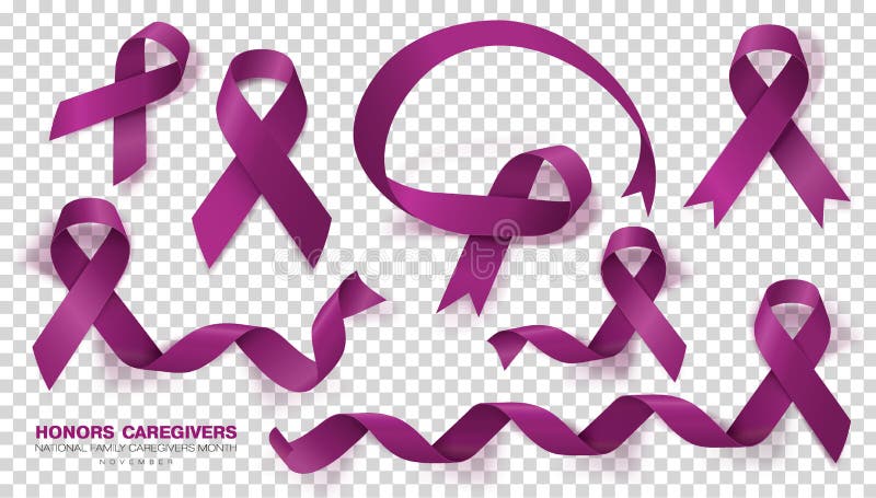 Honors Caregivers. National Family Caregivers Month. Plum Color Ribbon Isolated On Transparent Background. Vector Design Template