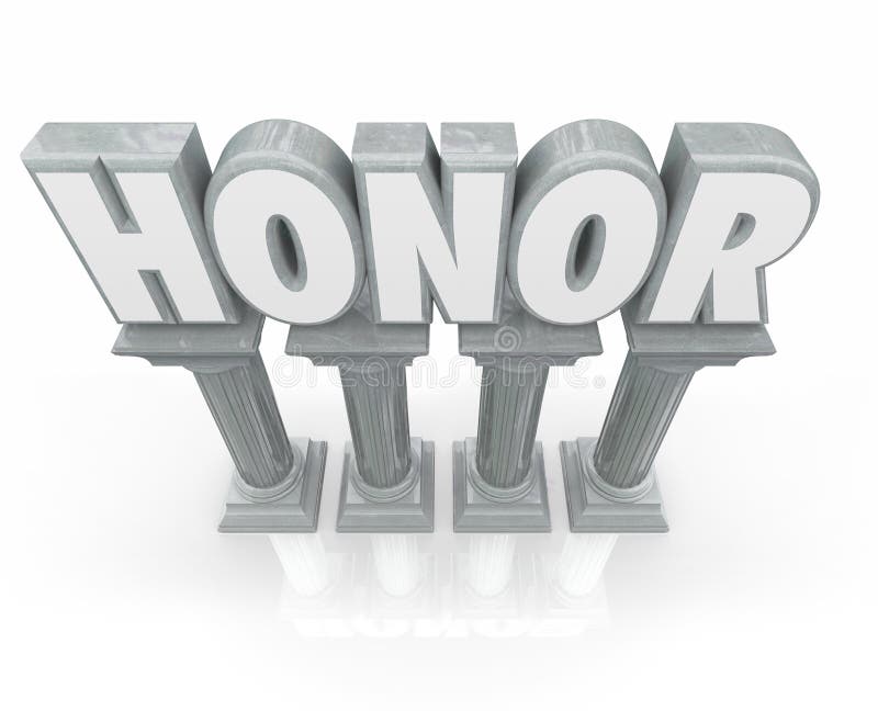 Honoru 3d słowa kamienia Marmurowe kolumny Szanują poważanie ilustracji Honoru 3d słowa kamienia Marmurowe kolumny Szanują poważanie ilustracji