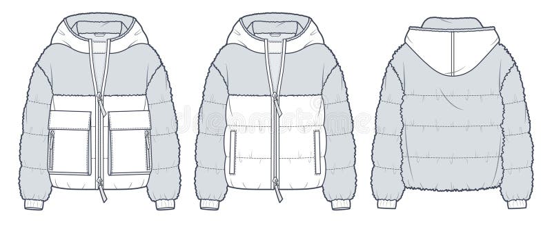 Hooded Fur Jacket Technical Fashion Illustration. Down Jacket ...