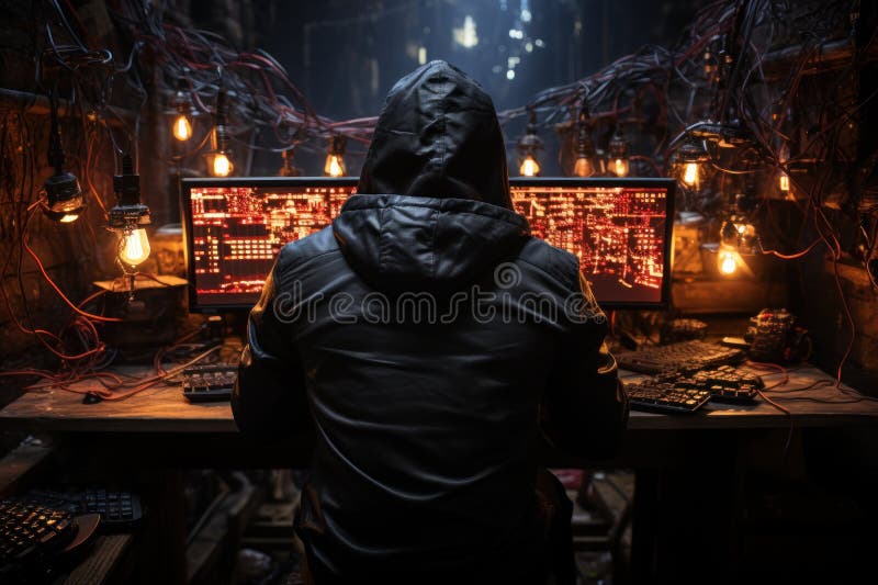Hacker cu glugă care se sparge într-un sistem generat vector illustration